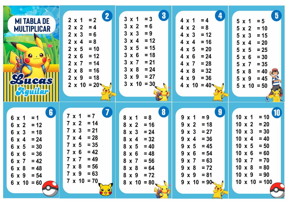 Pikachu Tabla de Multiplicar